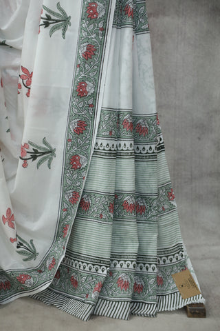 White HBP Cotton Saree - SRWCS1827