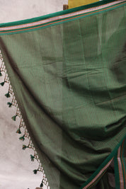 Green Plain Khun Saree With Green Border-SRBPKS164