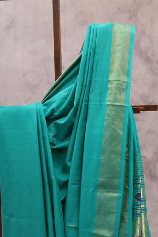 Aqua Green Cotton Paithani Saree - SRAGCPS413