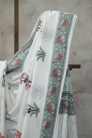 White HBP Cotton Saree - SRWCS1827