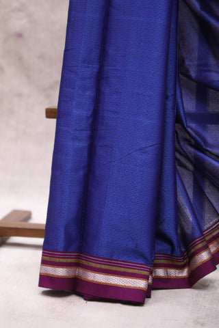 Blue Plain Khun Saree With Purple Border-SRBPKS176