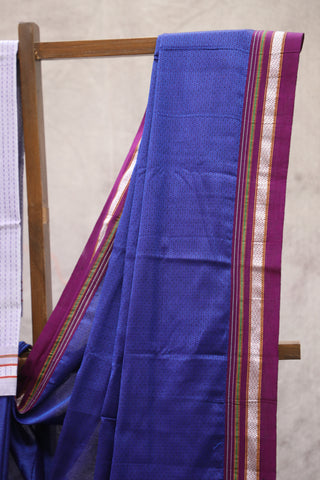 Blue Plain Khun Saree With Purple Border-SRBPKS176