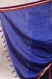 Blue Plain Khun Saree With Purple Border-SRBPKS176