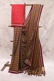 Multicolor Saras Khun Saree With Maroon Border- SRMSKS6