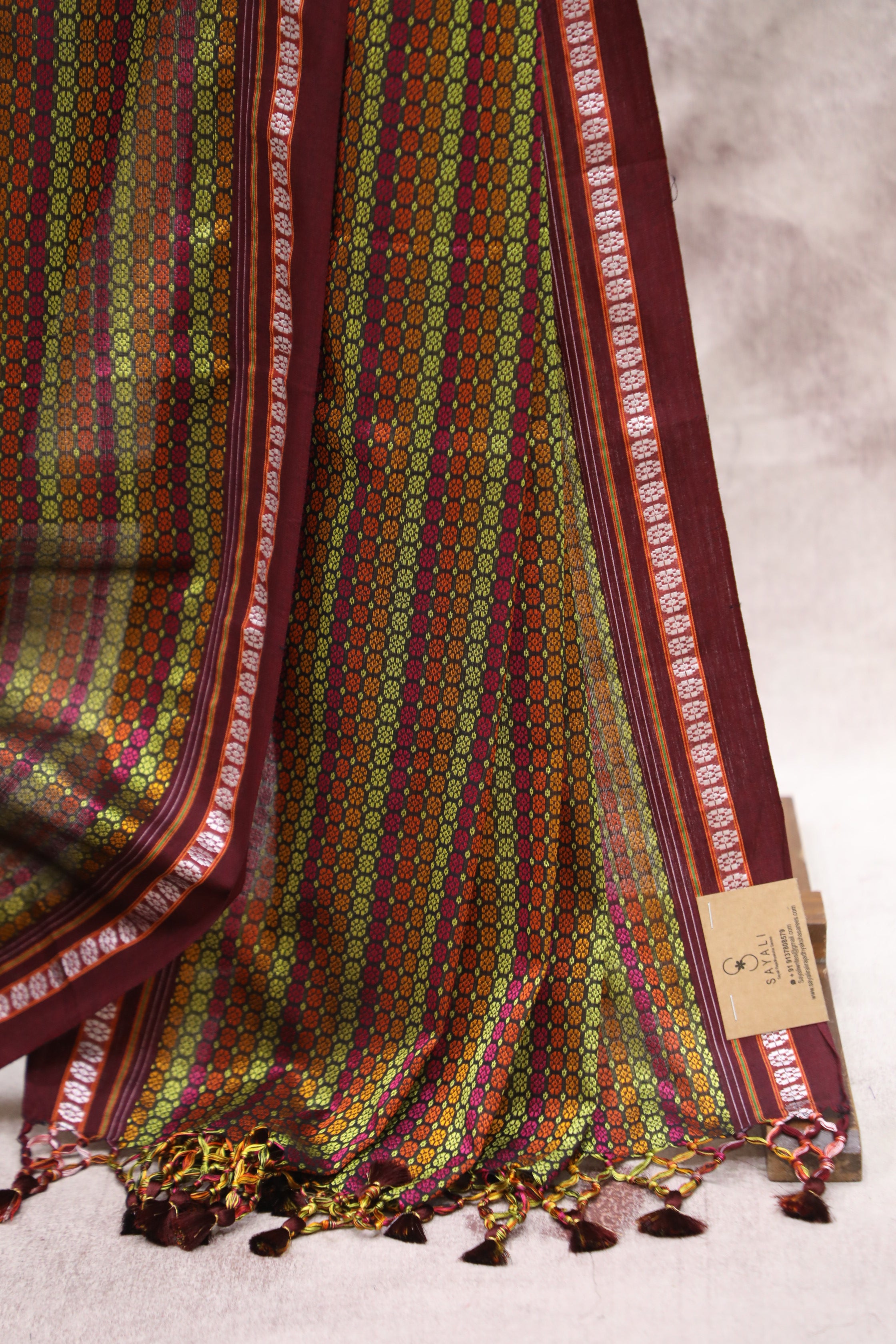 Multicolor Saras Khun Saree With Maroon Border- SRMSKS6