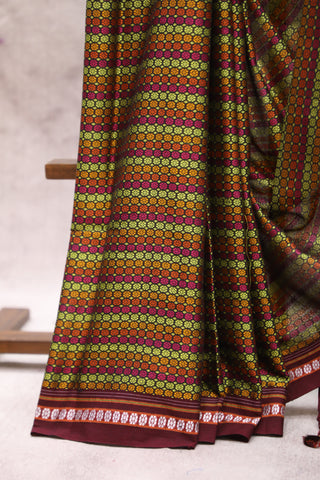 Multicolor Saras Khun Saree With Maroon Border- SRMSKS6