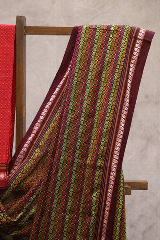 Multicolor Saras Khun Saree With Maroon Border- SRMSKS6