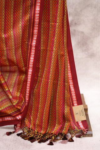 Multicolor Saras Khun Saree With Red Border- SRMSKS7