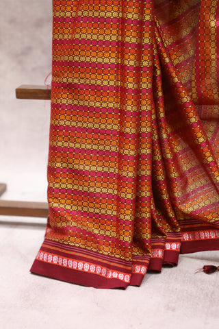 Multicolor Saras Khun Saree With Red Border- SRMSKS7