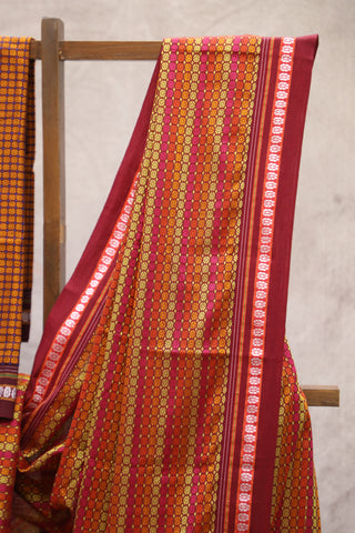 Multicolor Saras Khun Saree With Red Border- SRMSKS7