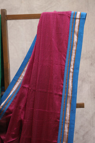 Pink Plain Khun Saree With Blue Border-SRPPKS180