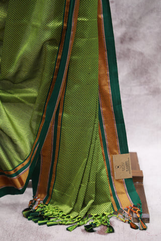 Green Plain Khun Saree With Green Border-SRGPKS194