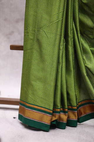 Green Plain Khun Saree With Green Border-SRGPKS194