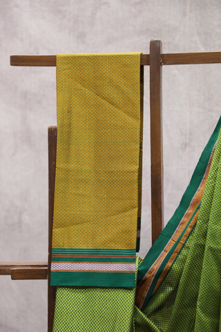 Green Plain Khun Saree With Green Border-SRGPKS194