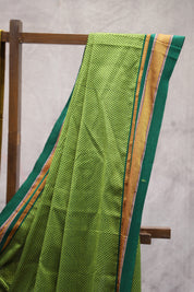 Green Plain Khun Saree With Green Border-SRGPKS194