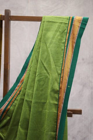 Green Plain Khun Saree With Green Border-SRGPKS194