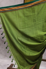 Green Plain Khun Saree With Green Border-SRGPKS194