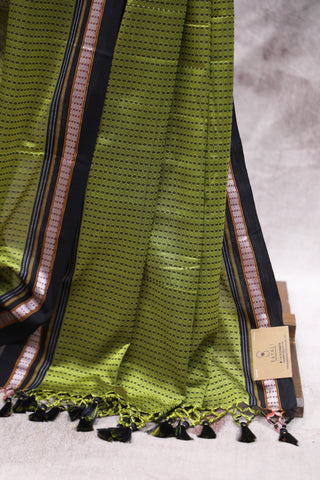 Green Plain Khun Saree With Black Border-SRGPKS198