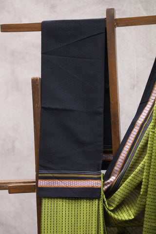 Green Plain Khun Saree With Black Border-SRGPKS198