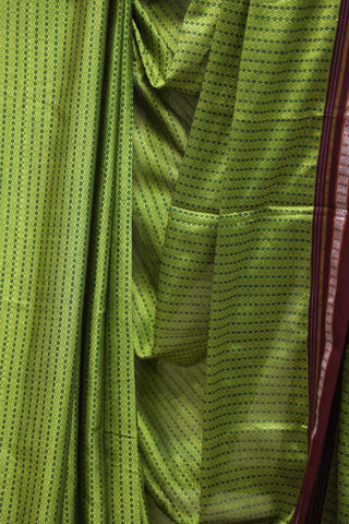 Green Plain Khun Saree With Maroon Border-SRGPKS170