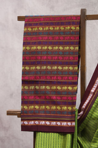 Green Plain Khun Saree With Maroon Border-SRGPKS170