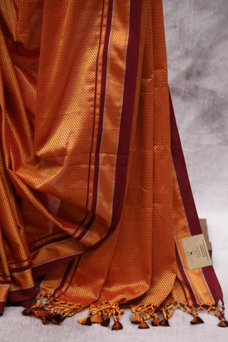 Orange Plain Khun Saree With Maroon Border-SROPKS192