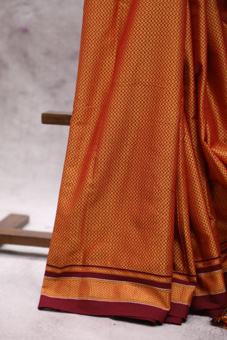 Orange Plain Khun Saree With Maroon Border-SROPKS192