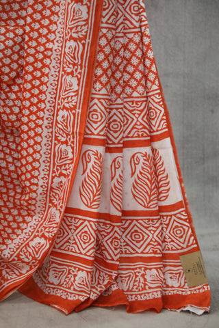 Reddish Orange HBP Cotton Saree - SRROCS1828