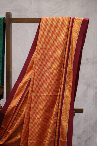 Orange Plain Khun Saree With Maroon Border-SROPKS192