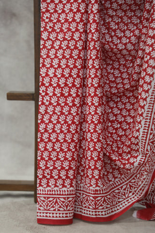 Red HBP Cotton Saree - SRRCS1813