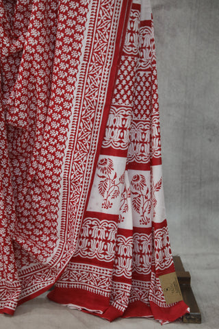 Red HBP Cotton Saree - SRRCS1812