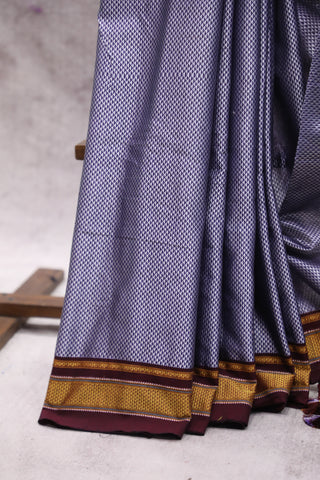 Purple Plain Khun Saree With Maroon Border-SRPPKS172