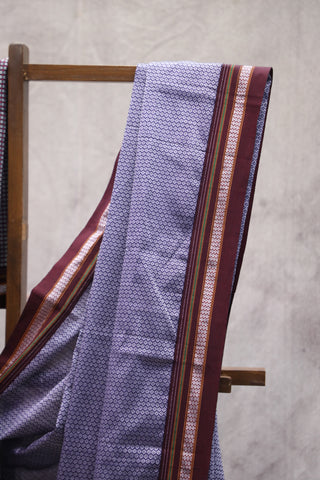 Purple Plain Khun Saree With Maroon Border-SRPPKS202