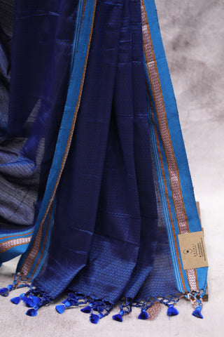 Blue Plain Khun Saree With Blue Border-SRBPKS183