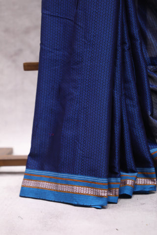 Blue Plain Khun Saree With Blue Border-SRBPKS183