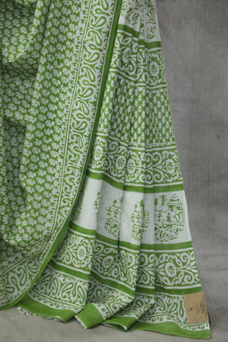 Grass Green HBP Cotton Saree - SRGGCS1817