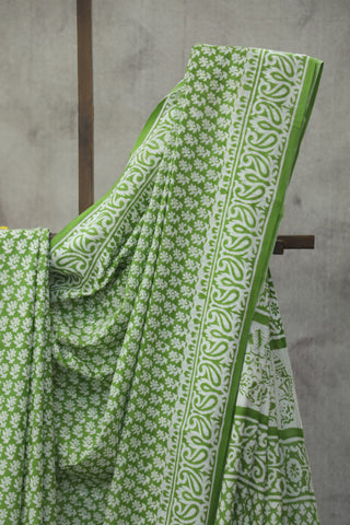 Grass Green HBP Cotton Saree - SRGGCS1817