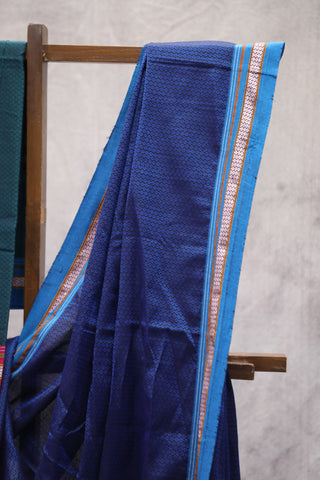 Blue Plain Khun Saree With Blue Border-SRBPKS183