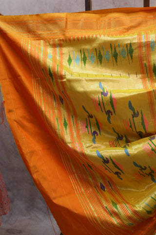 Mango Yellow Silk Paithani Saree - SRMYSPS392