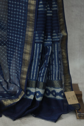 Indigo Cotton Silk Chanderi Saree  - SRICSCS56EX