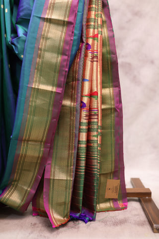 Two Tone Blue Silk Paithani Saree - SRTTBSCPS406