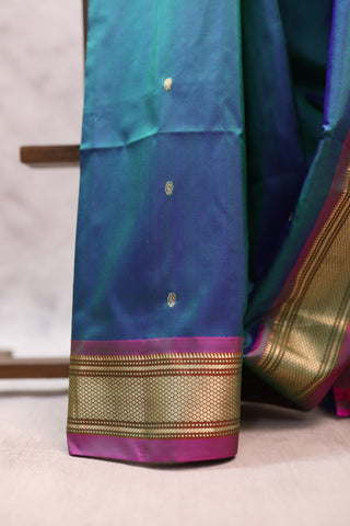 Two Tone Blue Silk Paithani Saree - SRTTBSCPS406