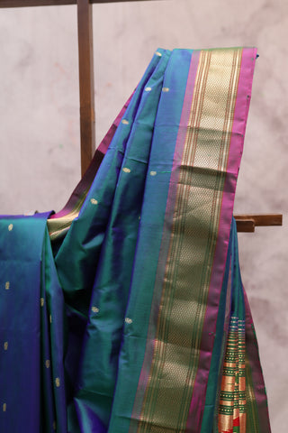 Two Tone Blue Silk Paithani Saree - SRTTBSCPS406