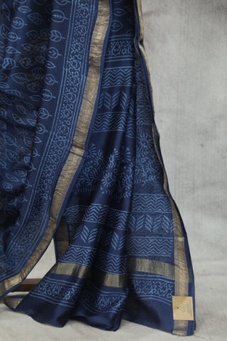 Dark Blue HBP Cotton Silk Saree With Maheshwari Border - SRDBCSS770