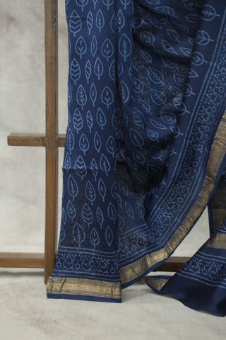 Dark Blue HBP Cotton Silk Saree With Maheshwari Border - SRDBCSS770