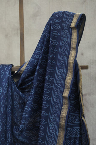 Dark Blue HBP Cotton Silk Saree With Maheshwari Border - SRDBCSS770