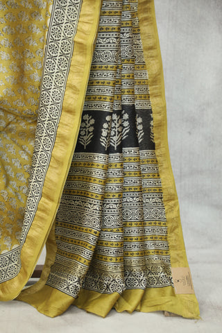 Olive Yellow HBP Cotton Silk Saree With Maheshwari Border - SROYCSS768