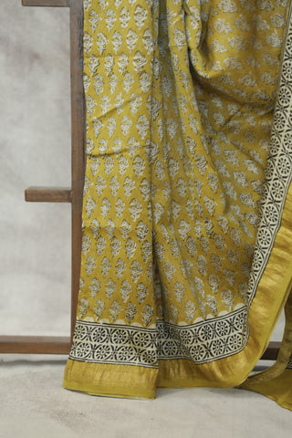 Olive Yellow HBP Cotton Silk Saree With Maheshwari Border - SROYCSS768