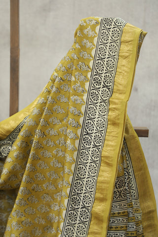 Olive Yellow HBP Cotton Silk Saree With Maheshwari Border - SROYCSS768