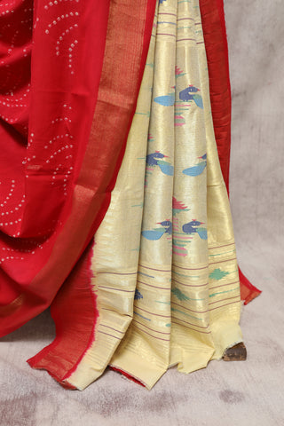 Red Bandhani Cotton Paithani Saree - SRRBCPS240